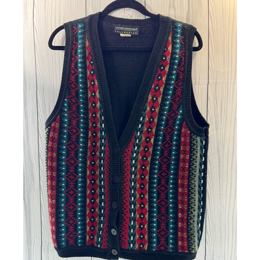 Vintage Lauren Alexandra 1990s Patterned Sweater Vest Sz Med